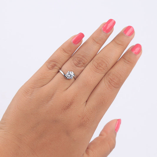 Silver single diamond ring with adjustable size
