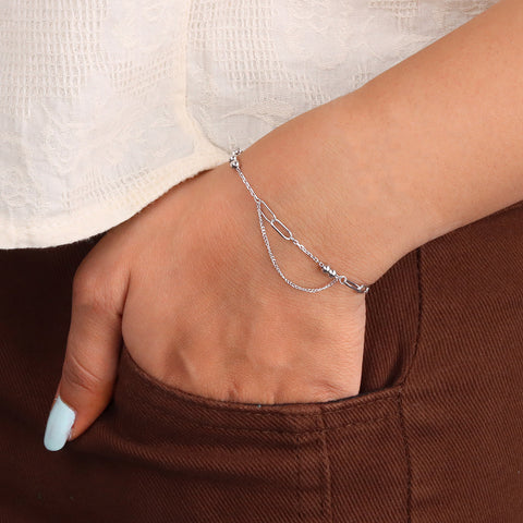 ERI 925 Silver Interlinked Chain  Adjustable Bracelet