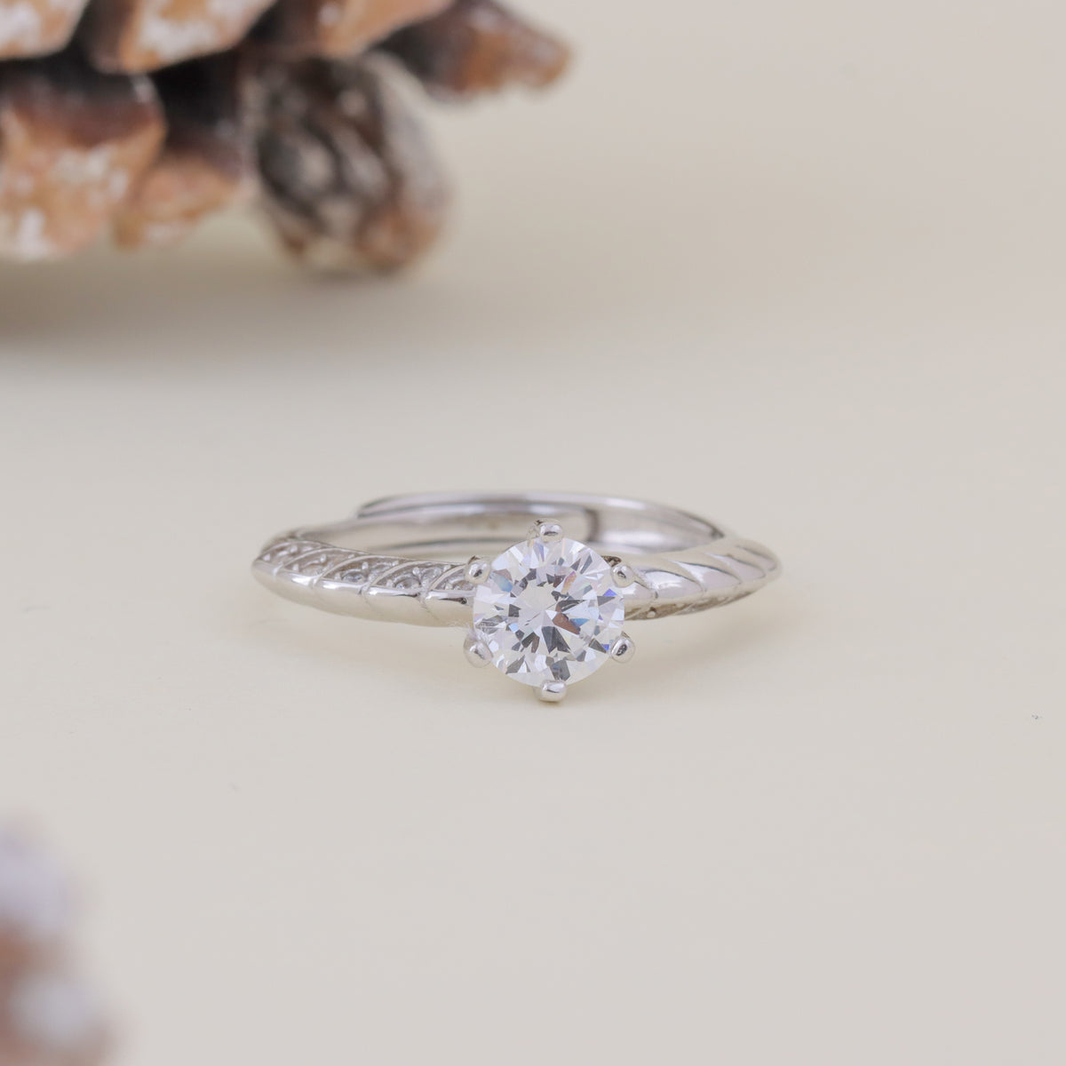 Sterling Silver Round Solitaire Diamond Ring for Women