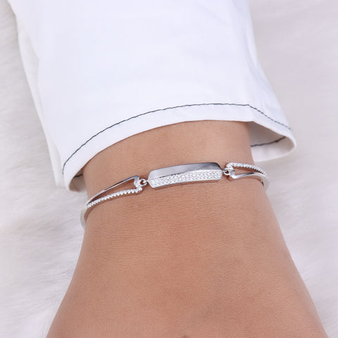 Silver matt half zircon baguette adjustable bracelet