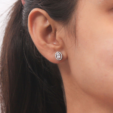 Silver Oval Shape Diamond Mangalsutra & Earrings Set