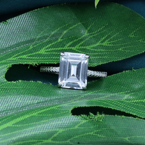 Silver White Square Emerald Cut Ring