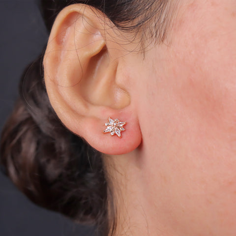 925 Sterling Silver CZ Solitaire Floral Stud Earrings