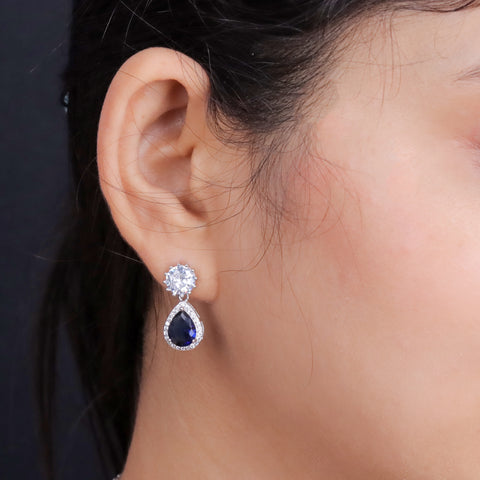 925 Sterling Silver Sapphire Teardrop CZ Necklace & Earrings Set