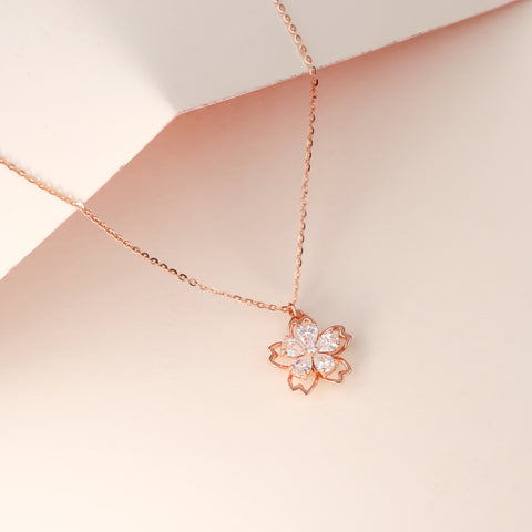 925 Sterling Silver Rose Gold Plated Flower Pendant Chain for Women