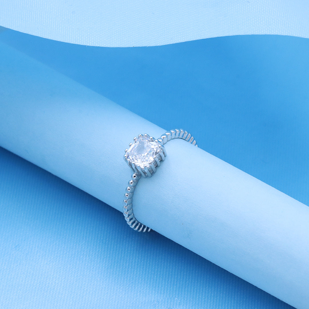 Silver Square Diamond Rope Design Ring