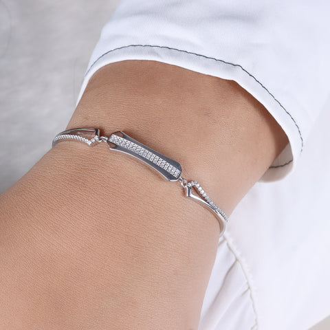 Silver Zircon Baguette Cuff Adjustable Bracelet