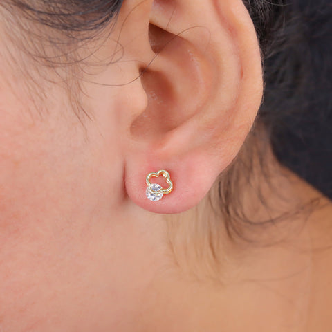 925 Sterling Silver Floral Diamond Stud Earrings for Women