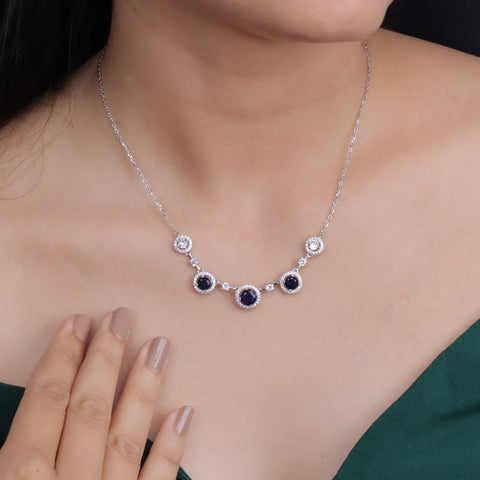 925 Sterling Silver Blue Sapphire CZ Necklace & Earrings Set