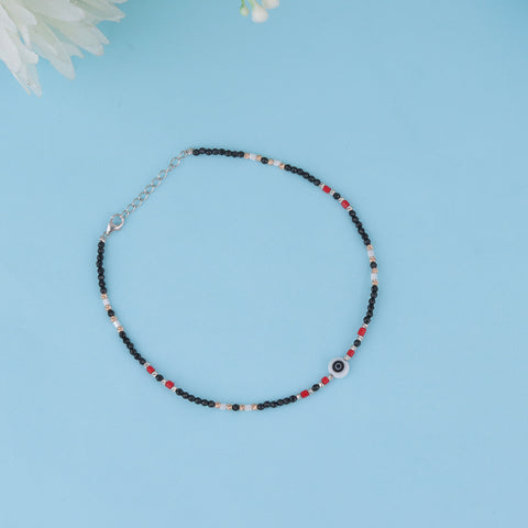 Evil Eye Black Beads 925 Silver Anklet For Girl