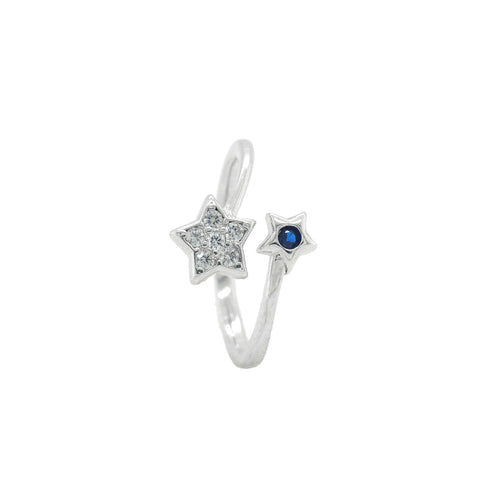Sterling Silver Double Star Ring With Adjustable Size