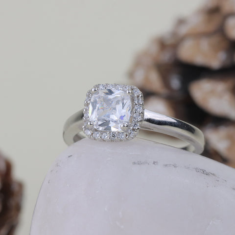 925 Sterling Silver Cushion Cut  Diamond Ring for Women