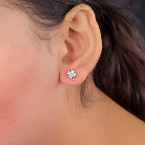 925 Sterling Silver Flower CZ Stud Earrings for Women