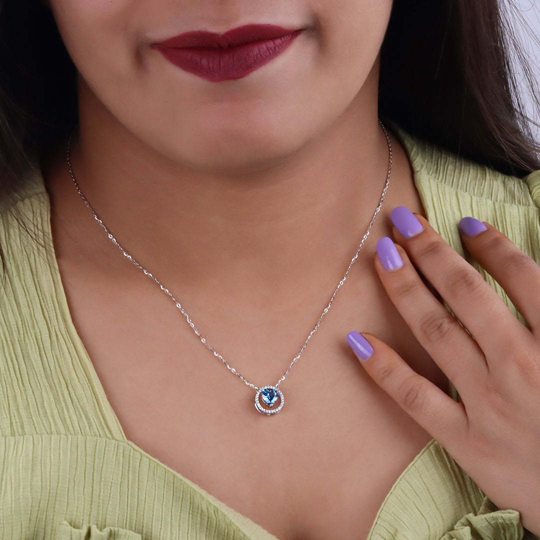 Minimalist Blue Heart Pendant With Chain