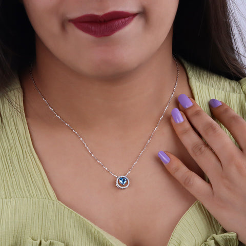 Minimalist Blue Heart Pendant With Chain