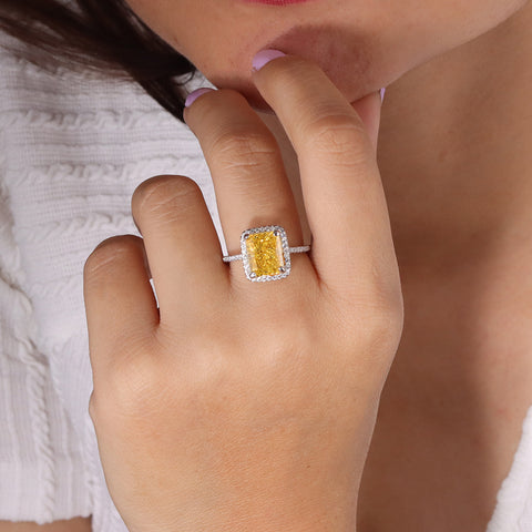 Yellow Crystal Square Chimes Rings for Women