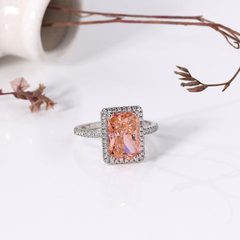 Sterling Silver Peach Sapphire Gemstone Rings for Women