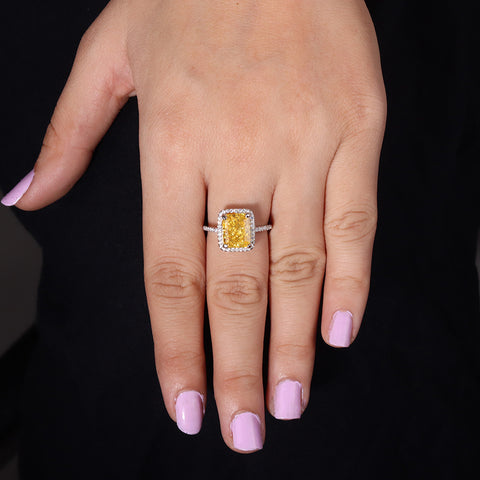 Yellow Crystal Square Chimes Rings for Women