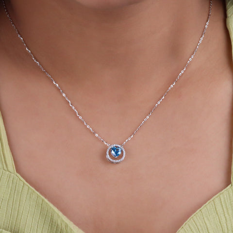 Minimalist Blue Heart Pendant With Chain