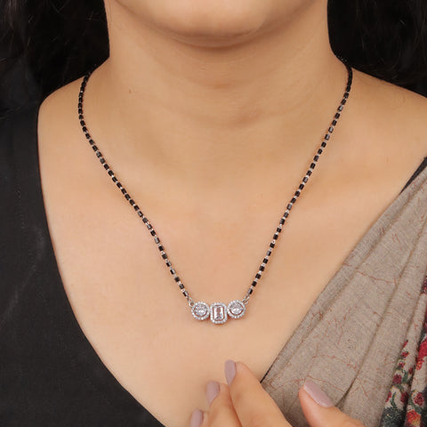 Classic Three Stone Silver  Mangalsutra