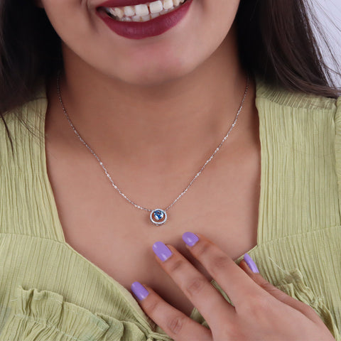 Minimalist Blue Heart Pendant With Chain