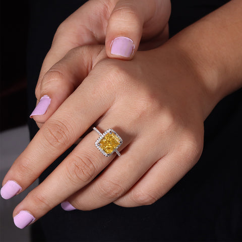 Yellow Crystal Square Chimes Rings for Women