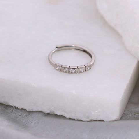 Sterling Silver Baguette Adjustable  Ring