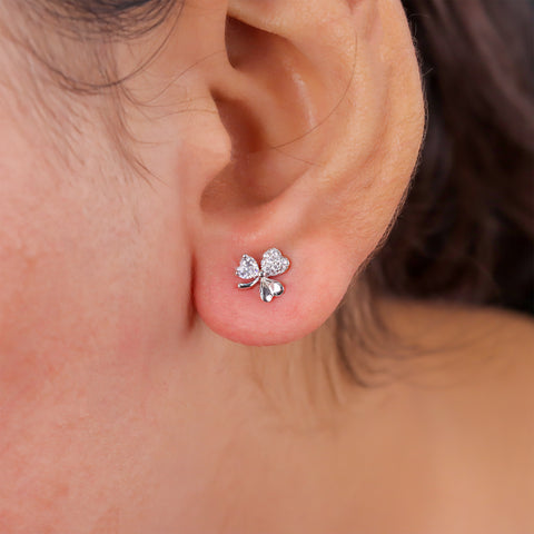 925 Sterling Silver Heart & Clover CZ Stud Earrings for Women
