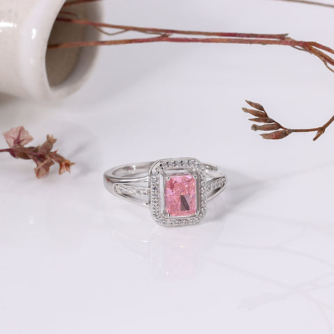 Pink Sapphire Square Diamond Ring Silver