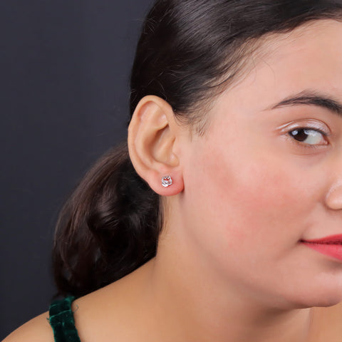 925 Sterling Silver CZ Solitaire Geometric Stud Earrings