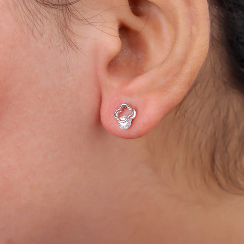 925 Sterling Silver CZ Solitaire Geometric Stud Earrings