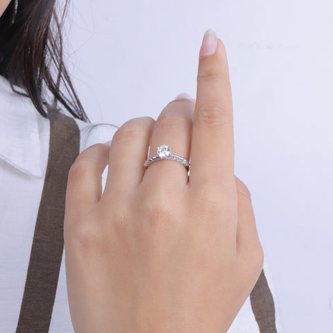 Sterling Silver Round Solitaire Diamond Ring for Women