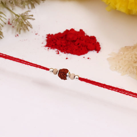 Rudraksha With Silver and Chandan Bead Rakhi for Brothers