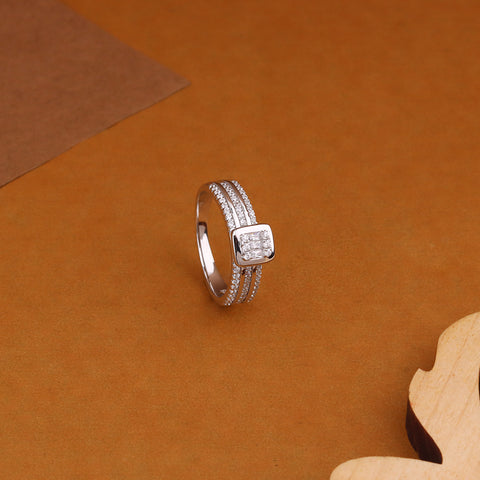 Elegant Silver Double Band Square Ring