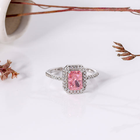 Pink Sapphire Silver Square Ring