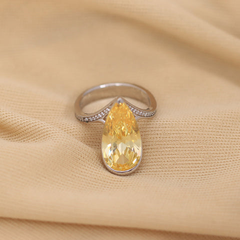 Silver Yellow Topaz Pear Shape Ring