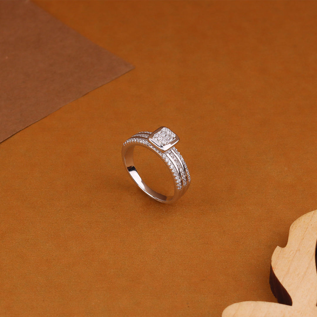 Elegant Silver Double Band Romantic Ring