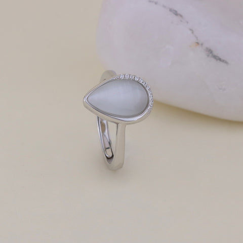 Sterling Silver Pear Shape White Stone Ring for Women