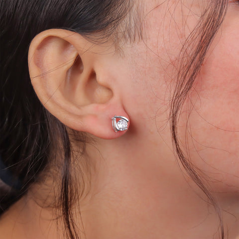 Silver Classic Round Solitaire Stud Earrings