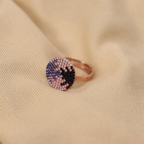 Round mixed color transition zircon rose gold ring