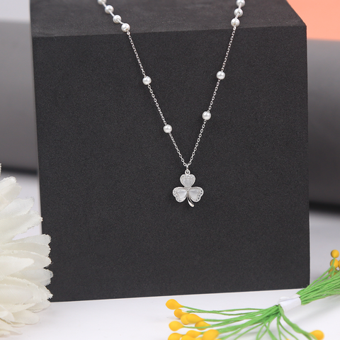 Silver Flower With Beads Pendant Chain