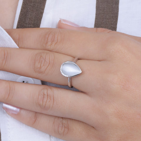 Sterling Silver Pear Shape White Stone Ring for Women