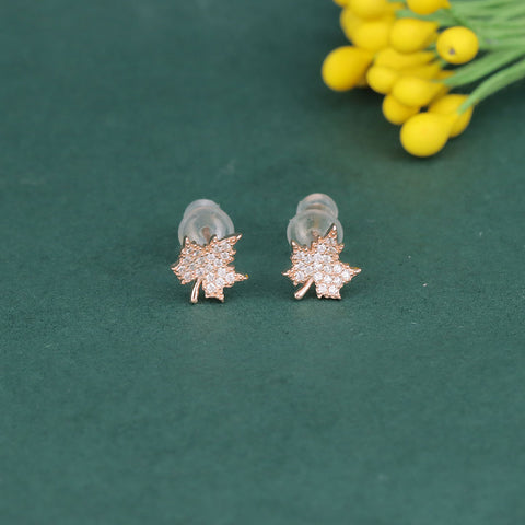 925 Sterling Silver Rose Gold Plated Maple Leaf CZ Stud Earrings