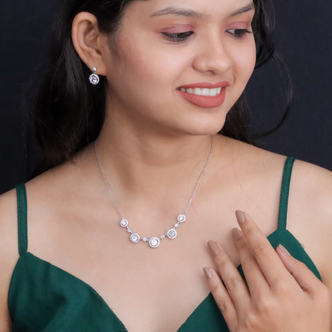 925 Sterling Silver CZ Bridal Necklace & Earrings Set