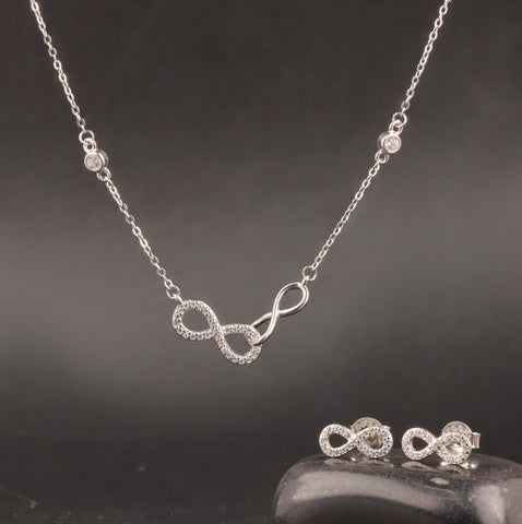 925 Sterling Silver Infinity Diamond Necklace & Earrings Set