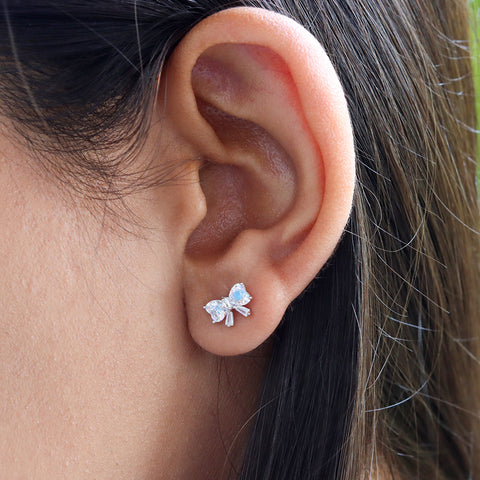 Sterling Silver Cubic Zirconia Ribbon Earrings