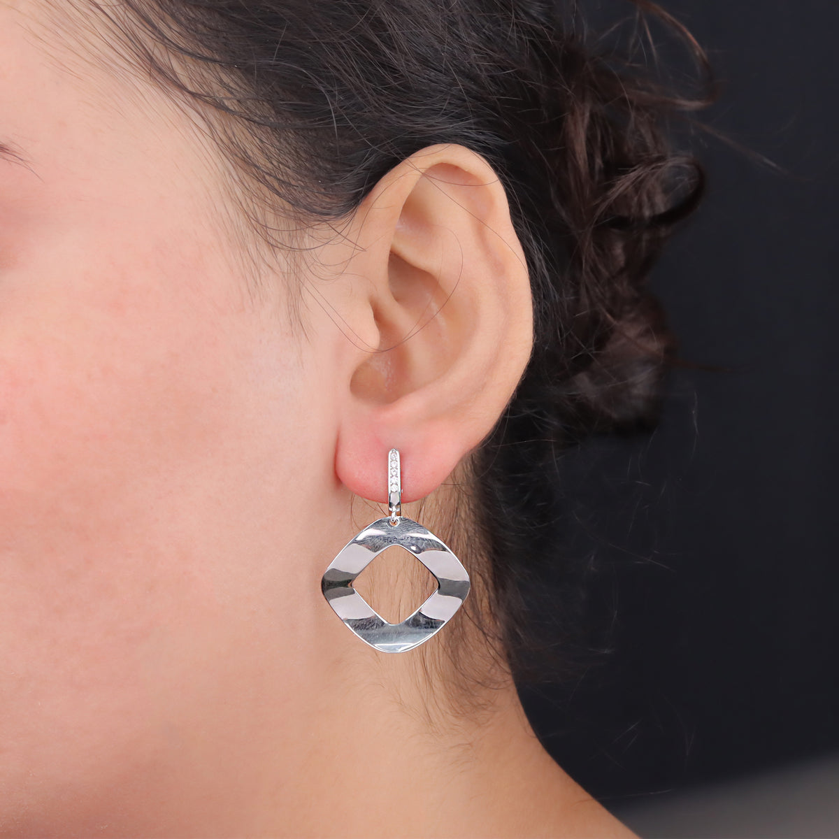 925 Sterling Silver Geometric Hollow Drop Earrings for Women