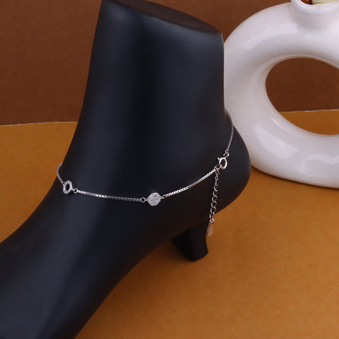 Silver round diamond bar anklet