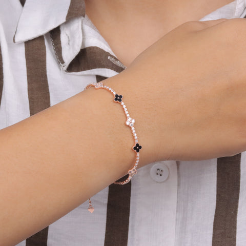 Rose Gold Clover Charm Diamond Bracelet for Women