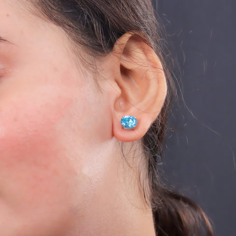 Silver CZ Round Brilliant Station Blue Oval Shape Sapphire Necklace